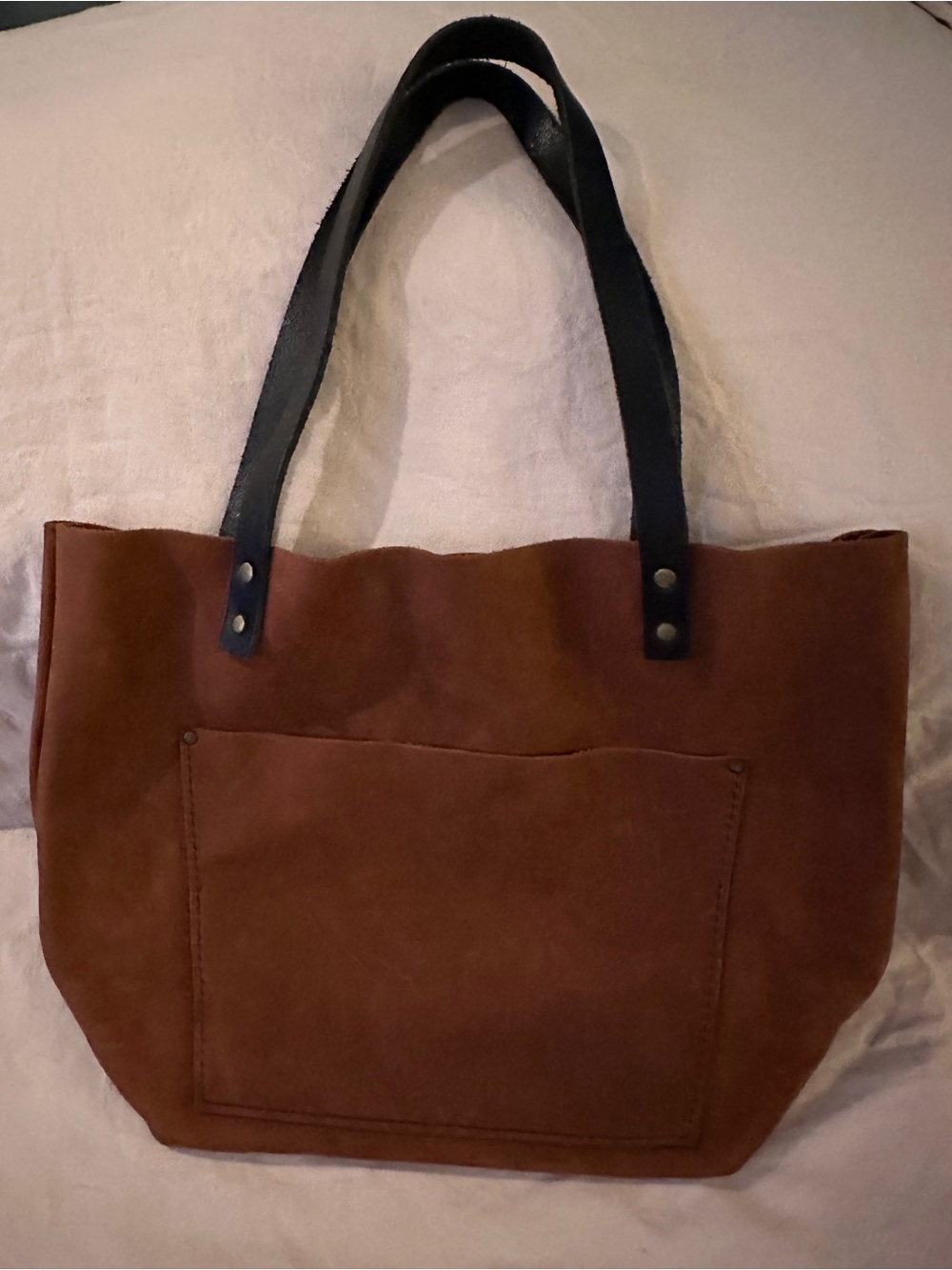 Classic Brown Portland Leather Tote with Black Straps